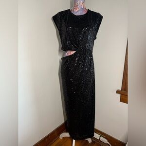 Chic Asymmetrical Black Sequin Dress